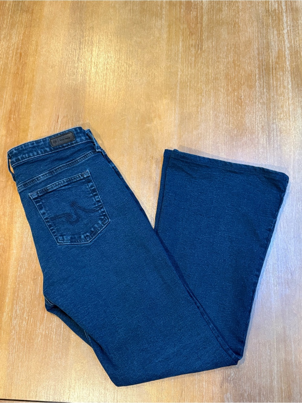 AG Denim Farrah Bootcut Jeans High Rise Cotton Stretch Dk Blue 32x32 hemmed 30”